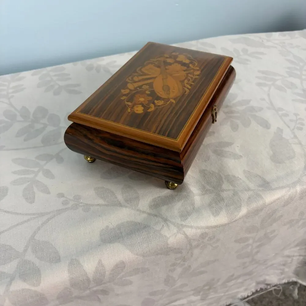 Vintage Italian Style Marquetry Music Box Musical Jewelry Box Isle of Capri